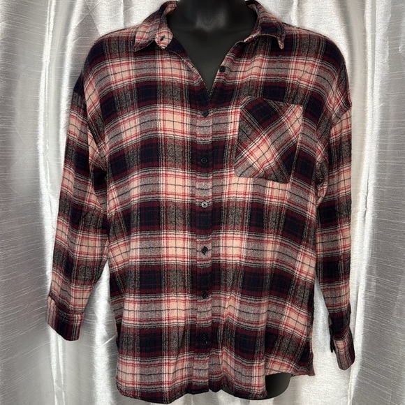 BP Oversized Plaid Flannel Button Down Long Sleeve Cotton Rayon Women’s M - Picture 3 of 9